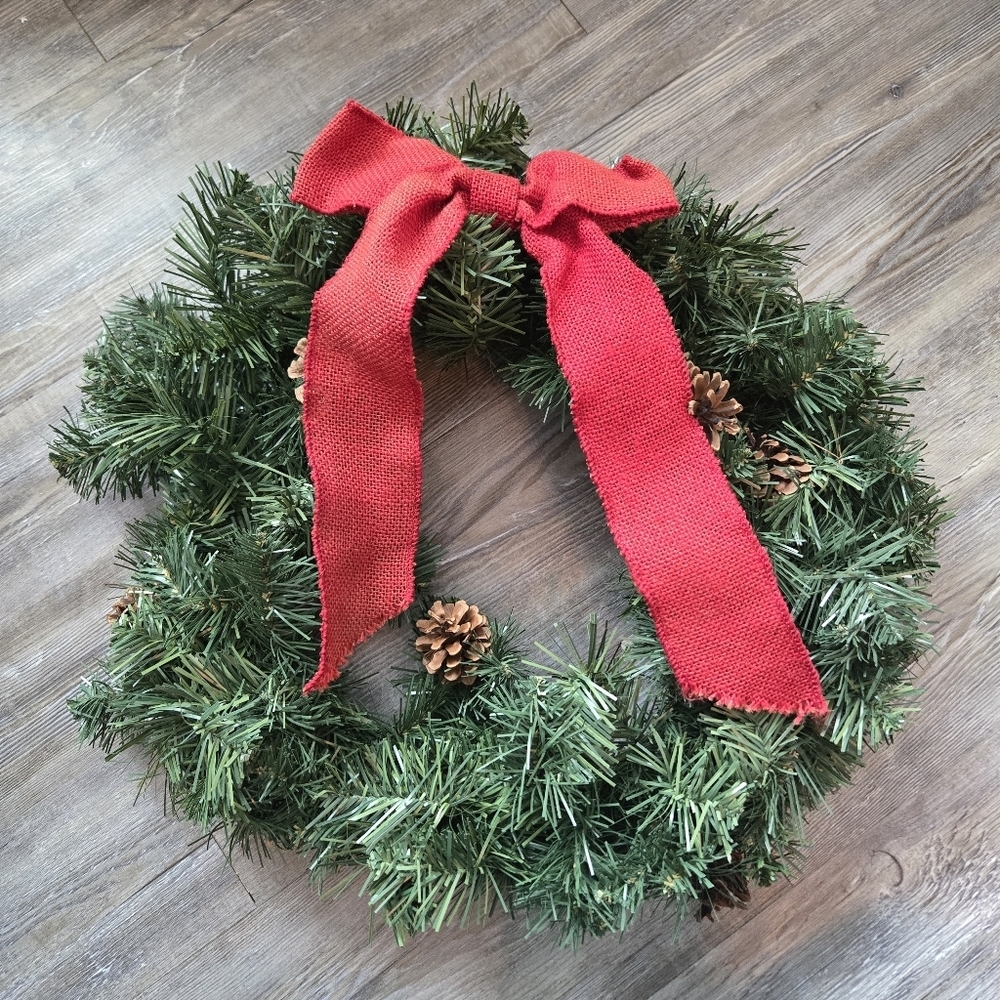 Festive Green Wreath with Red Bow